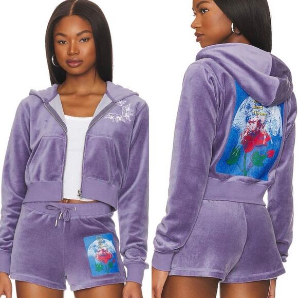 Boys Lie Let It Grow Velour Zip -up Hoodie In Purple - Picture 1 of 9